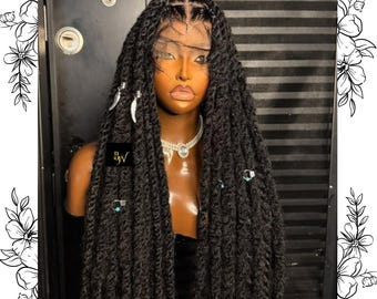 Black Kinky Twist Braided Wig Full Lace, Synthetic Passion Twist Braids Wig Gift, Realistic Long Dark Lady Twisting Braidswig, Braidznwigz