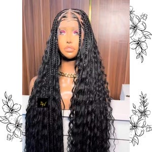 Boho Curly Braided Wig – Full Lace Knotless Wig with Curls, Glueless Lightweight Braidswig for Black Women, Realistic Human Hair Braids Wig