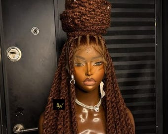 Colored Kinky Twist Braided Wig Full Lace, Synthetic Passion Twist Braids Wig Gift, Realistic Long Brown Twisting Braidswig, Braidznwigz