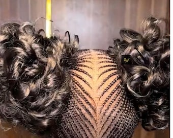 Afro Lace Curly Dark Lady Updo Wig, Short Synthetic Braided Afro Wig with Baby Hairs, Ghana Weaving Feed-In Cornrow FullLace Wig Braidznwigz