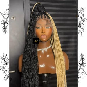 Glueless Full Lace Knotless Braids Wig | Realistic Box Braided Wig for Black Women | Synthetic Colorful Lacefront Braidedwig | Long Updo Wig