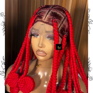 Glueless Koroba Style Knotless Braided Wig – Full Lace Colorful Feed-in Box Braids Wig, Synthetic Realistic Red Knotless Blackwomen BraidWig