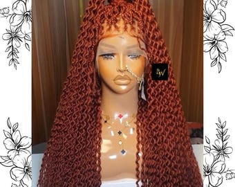 Colored Full Lace Twist Wig, Medium Knotless Box Braids, Long Curly Twisting Braided Wig, Synthetic Lightweight Colored Blackwomen Braid Wig