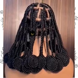 Glueless Koroba Style Knotless Braided Wig – Full Lace Black Feed-in Box Braids Wig – Synthetic Realistic Knotless Lace Black Women BraidWig