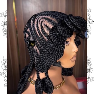 Black Realistic Koroba Braids Style Full Lace Braids Wig | Feed-In Lace Cornrow Braids Wig for Black Women | African Shortbraids Wig