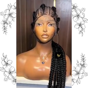 Stitch Feed In Cornrow Wig – Full Lace Synthetic Glueless Braided Wig | Lightweight Black Women’s Braided Wig | Realistic Tribal Braids Wig