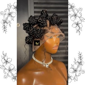 Short Full Lace Lightweight Bun Box Braids Wig | Glueless Synthetic Box Braids BlackWomen Wig | Black Feed-In BraidedWig | Braids Bun Wig
