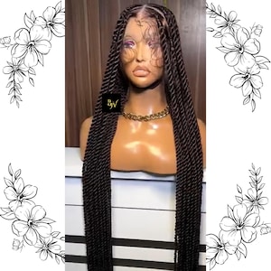 Brown Glueless Full Lace Front Twist Braids Wig: Long Synthetic African Box Braided Wig