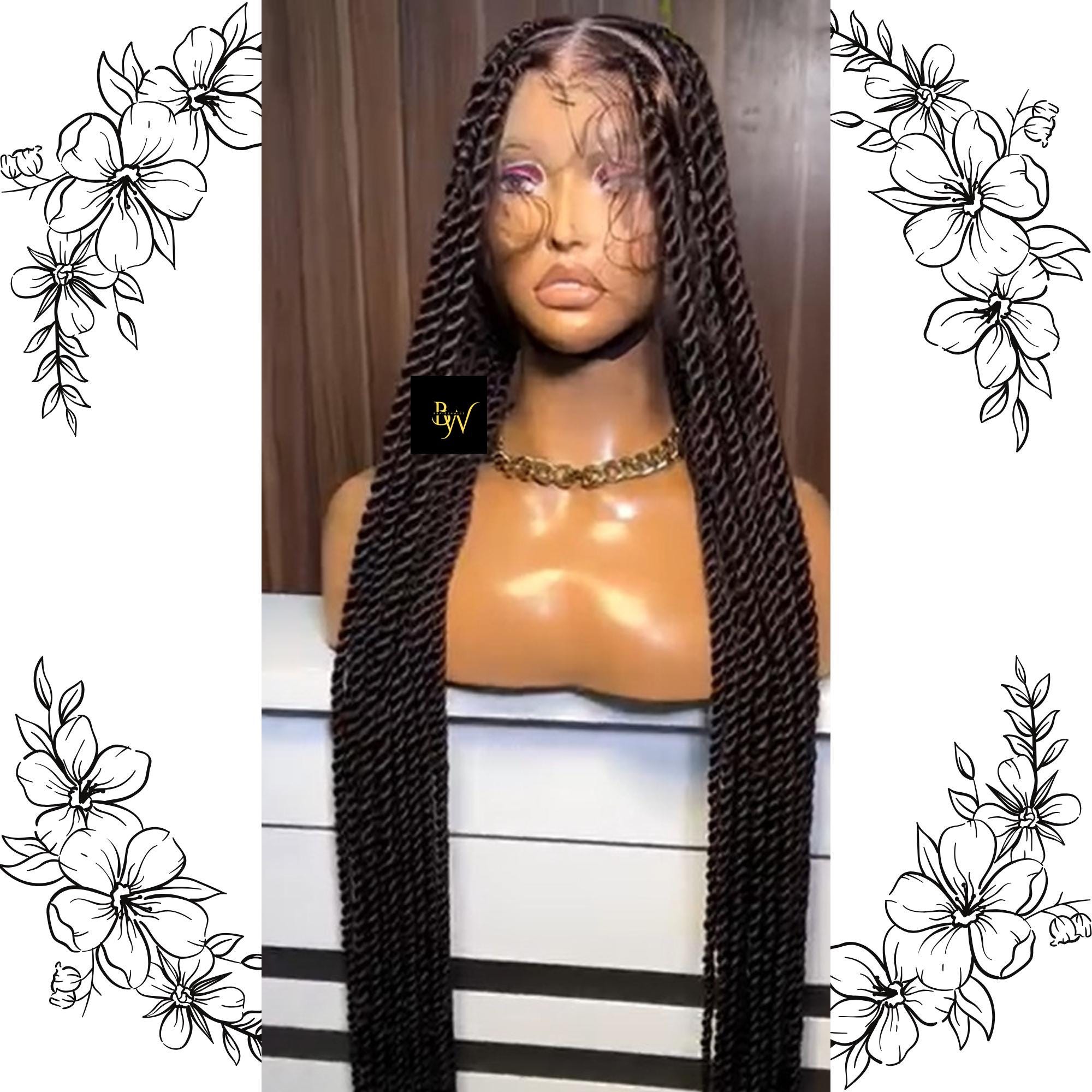 Colored Large Twist Braided Wig Full Lace, Synthetic Box Blackwomen Twist Wig, Long Twisting Braids, Realistic Colored Braidswig Braidznwigz