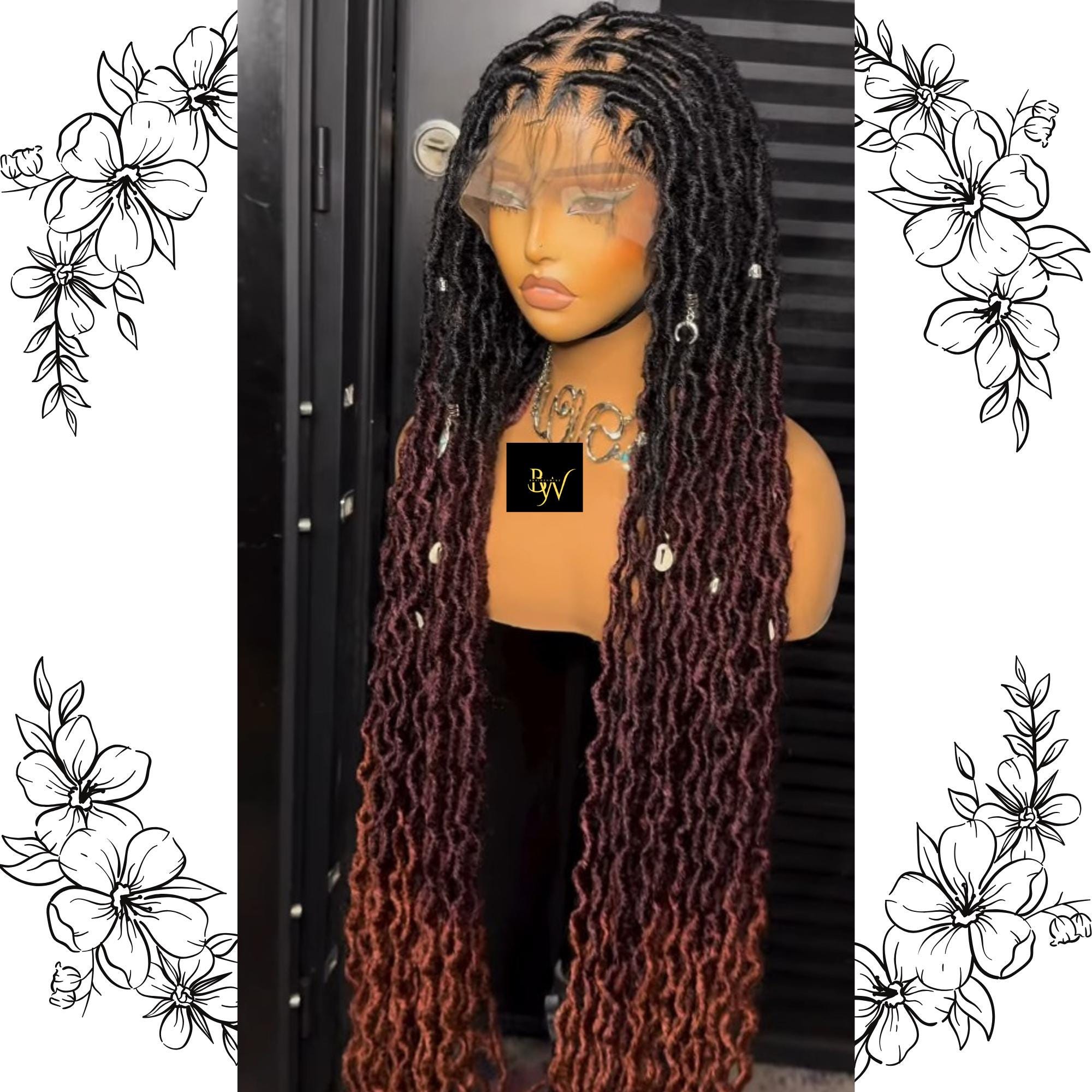 Full Lace Front Faux Locs Wig: Curly Distressed Braided Wig, Ombre ...