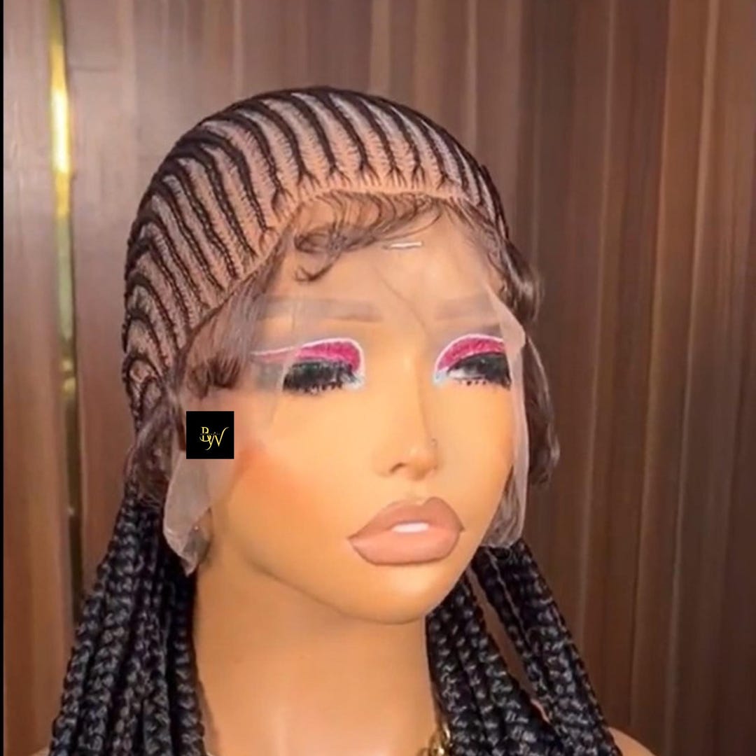 Full Lace Tribal Cornrow Wig, Synthetic Black Braided Wig 360 ...