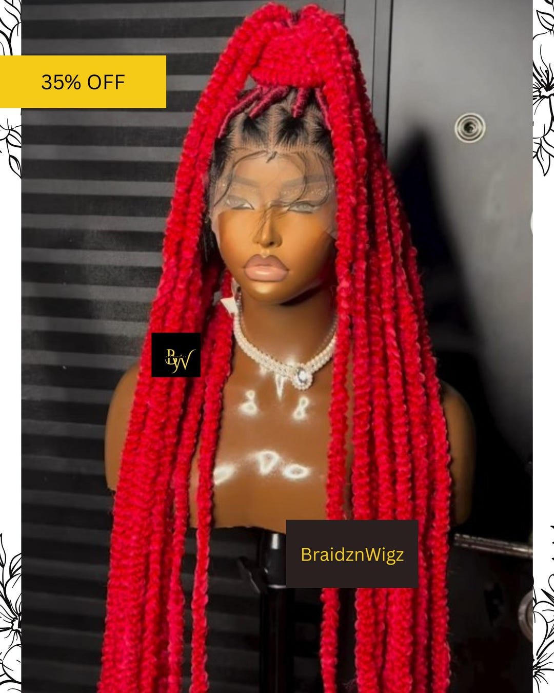 Red Roots Locs Red Dark Root Large Faux Locs, Full Lace Front Colored Braids Wig ...