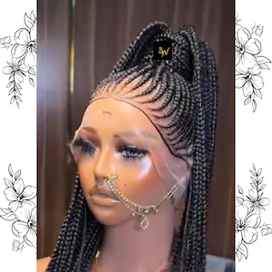Updo Chuku Full Lace Synthetic Braided Wig – Lightweight Feed in Cornrow Wig with Baby Hair | Realistic Glueless Tribal Blackwomen Braid Wig