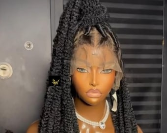 Full Lace Faux Locs Wig with Passion Twists – Goddess Locs Braided Wig, Long Synthetic Dread Wig, Glueless Butterfly Locs Lace BraidznWigz