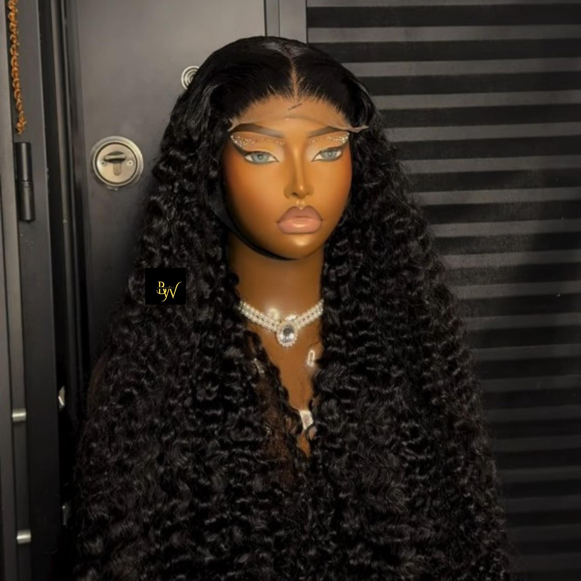 30" Long Glueless SDD Burmese Curly Human Hair Wig | 100% Donor Hair Lace Front Wig | Preplucked Black Curly BlackWomen Wig | BraidznWigz