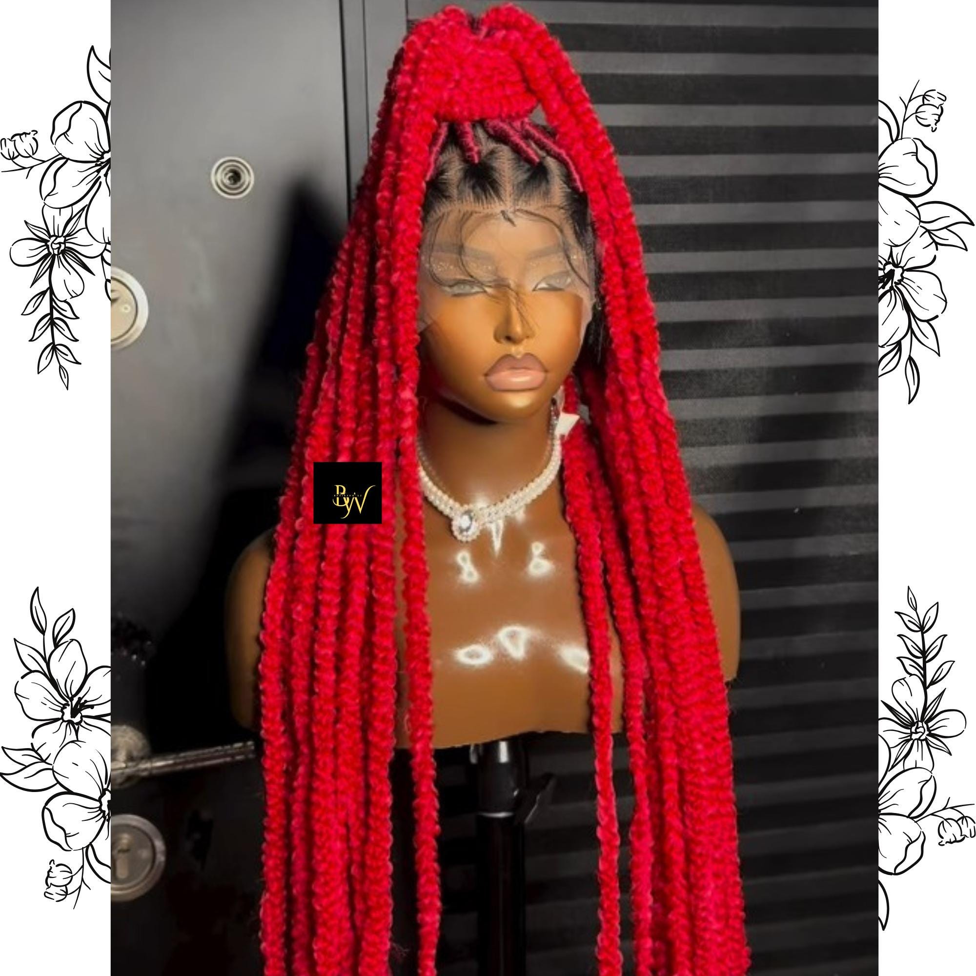 Red Roots Locs Red Dark Root Large Faux Locs, Full Lace Front Colored Braids Wig ...