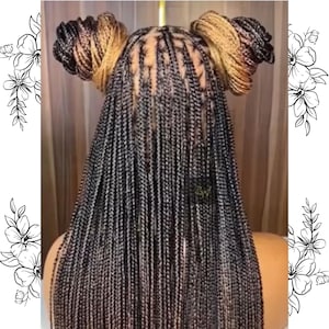 Bone Straight Knotless Braids Wig Full Lace – Synthetic Box Braided Wig for Black Women | Long Ombre Glueless Braided Lace Front Ladies Wig