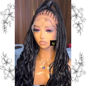 Black French Curl Braided Wig, Full Lace Knotless Box Braids Wig Updo, Brush Synthetic Small Blackwomen Braids Wig, Goddess Style Ladies Wig