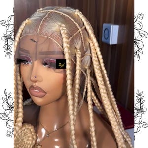 Glueless Koroba Style Knotless Braided Wig – Full Lace Colorful Feed-in Box Braids Wig – Synthetic Blonde Knotless Lace Blackwomen Braid Wig
