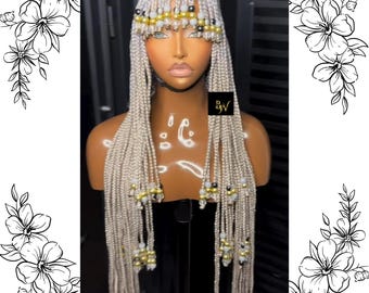 Goddess Glueless Beaded Braided Wig with Fringe, Full Lace Cornrow Braid Unit for Ladies, Colorful Feed-in Lace Braids & Layered Braid Style
