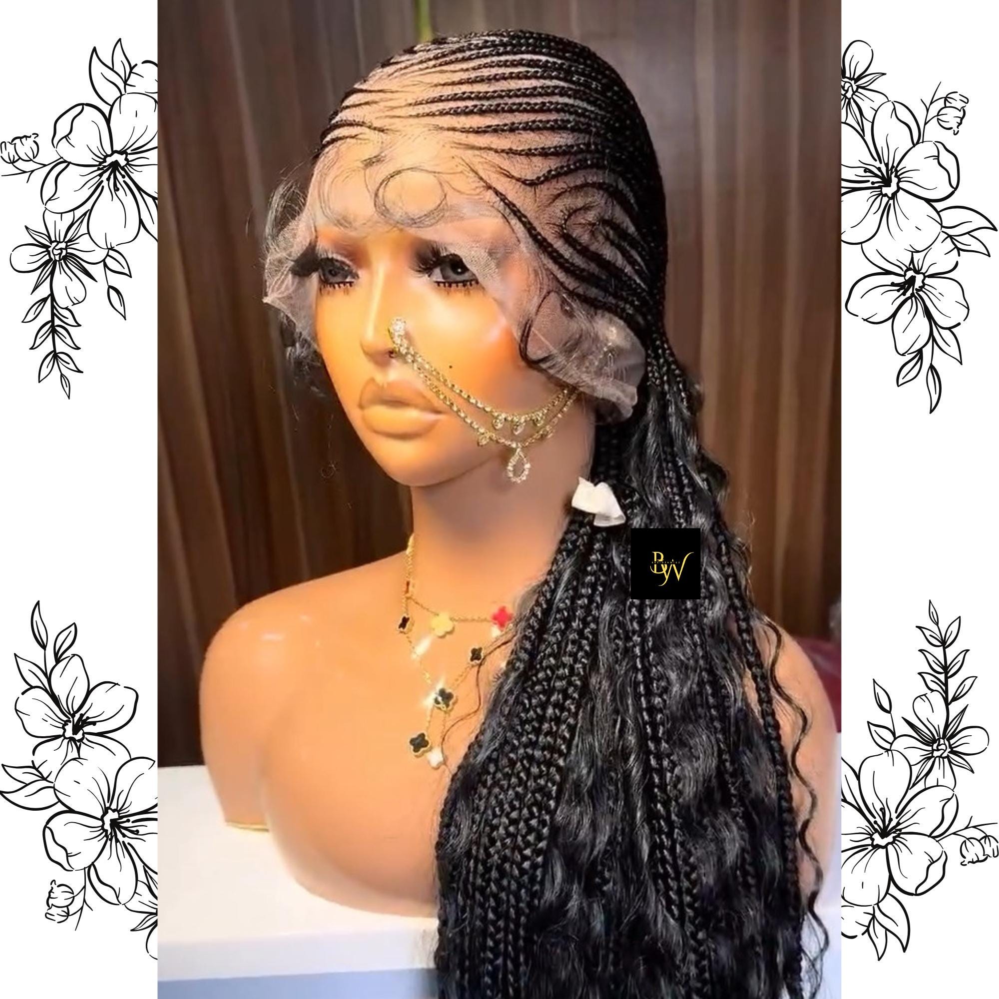 Full Lace Boho Curly Braided Wig – Cornrow Wig with Curls, Glueless Lightweight Braidswig for Black Women, Human Hair Braids Wig Braidznwigz