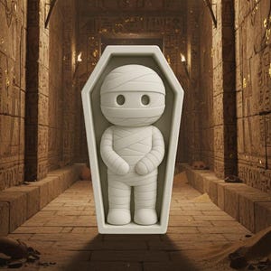 Niedliche Mumie in Sarg 3D Print STL-Datei | Halloween-Figur | Gruseliger Sarg Mumie Modell | 3D Halloween Dekor zum Downloaden