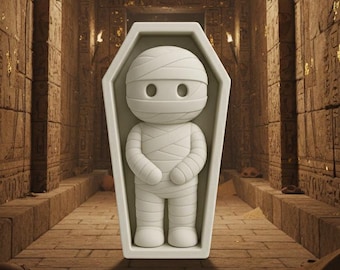 Cute Mummy in Coffin 3D Print STL File | Halloween Figurine | Spooky Coffin Mummy Model | 3D Printable Halloween Decor Download