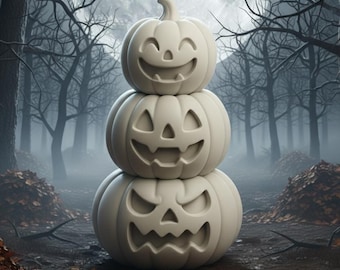 Halloween Pumpkin Tower STL File | 3D Printable Stacked Jack O’ Lanterns | Cute & Spooky Halloween Decor Digital Download