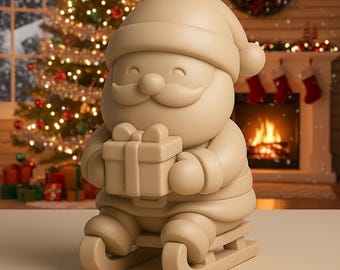 Weihnachtsmann auf Schlitten, der Geschenk STL-Datei | Süßes Weihnachtsmann 3D Modell | Urlaub Figur | 3D Printable Weihnachtsdekor Ornament | Digital