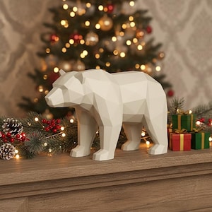 Low Poly Bear STL File | Christmas Polar Bear 3D Printable Model | Geometric Winter Animal Figurine for Holiday Decor | Digital Download