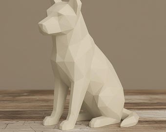 Archivo STL de perro low poly / Modelo 3D geométrico de perro / Regalo de Navidad para amantes de los perros / Estatua moderna de animal poligonal / Decoración para impresión 3D / Digital