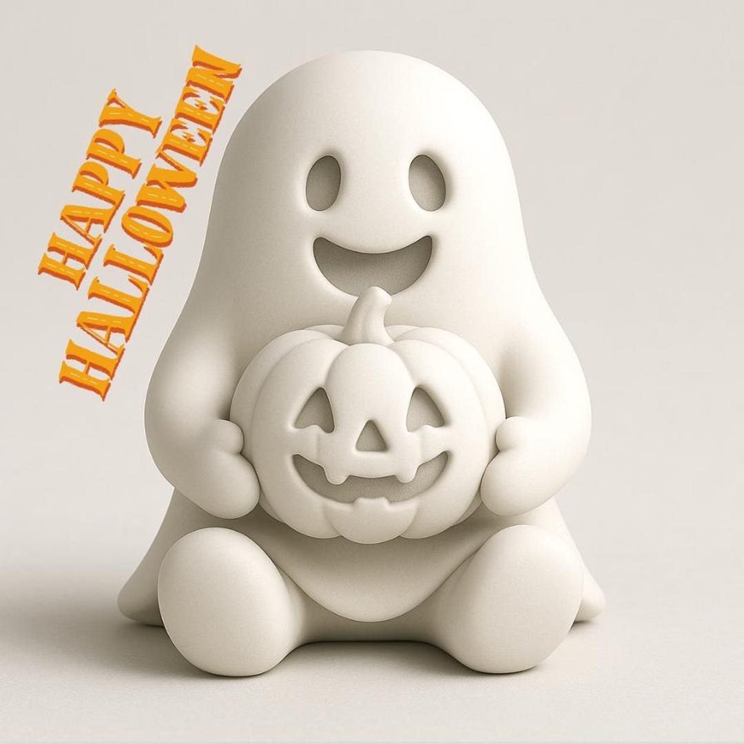 Cute Ghost With Pumpkin 3D Print Model | Halloween STL File | 3D ...