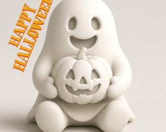Cute Ghost with Pumpkin 3D Print Model | Halloween STL File | 3D Printable Halloween Figurine STL | Jack O Lantern Ghost Stl File | Digital