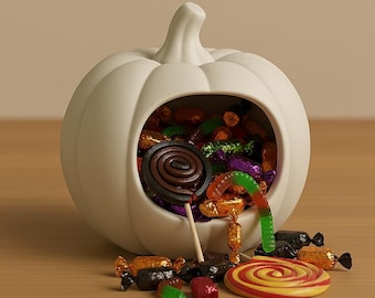 File STL per ciotola di caramelle a forma di zucca / Porta caramelle di Halloween stampabile in 3D / File STL per decorazioni a forma di zucca / Download digitale STL