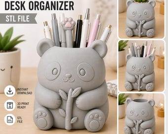 Cute Panda Desk Organizer STL File, Kawaii Panda Pen Holder, Panda Planter STL, 3D Print Desk Decor, Animal Organizer, Instant Download