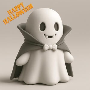 かわいい吸血鬼ゴーストSTLファイル | 3Dプリント可能なハロウィンフィギュア | ケープをつけた不気味なゴースト | ハロウィンデコレーション用デジタルダウンロード