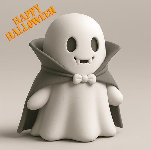 Cute Vampire Ghost STL File | 3D Printable Halloween Figurine | Spooky Ghost with Cape | Digital Download for Halloween Decor