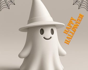 Cute Ghost with Witch Hat STL File | 3D Printable Halloween Figurine | Spooky Ghost Model for Halloween Decor | Digital Download STL