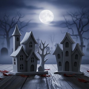Haunted House 3D Print Models | Spooky Haunted House STL Files | 3D Printable Halloween Decoration | Halloween STL File | Digital Download