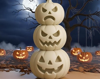 Halloween Stacked Pumpkins STL File | 3D Print Jack O Lantern Tower | Spooky Pumpkin Decor Digital Download for Halloween Display