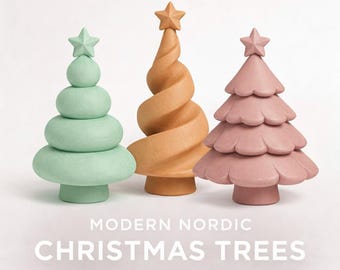 Modern Nordic Christmas Tree STL Bundle | 3 Unique Tree Designs | 3D Printable Holiday Decor Set | Digital Download
