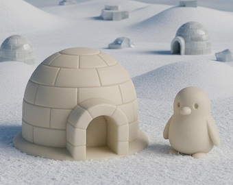イグルーハウス＆ペンギンSTLセット｜かわいい北極の冬の村の3Dプリントミニチュア｜クリスマスディスプレイフィギュア｜雪景色の装飾