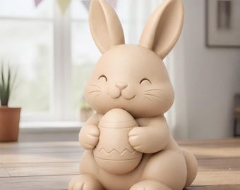 Cute Easter Bunny STL | Bunny Holding Egg 3D Model | Easter Decor STL | 3D Printable Bunny Figure (Digital Download)