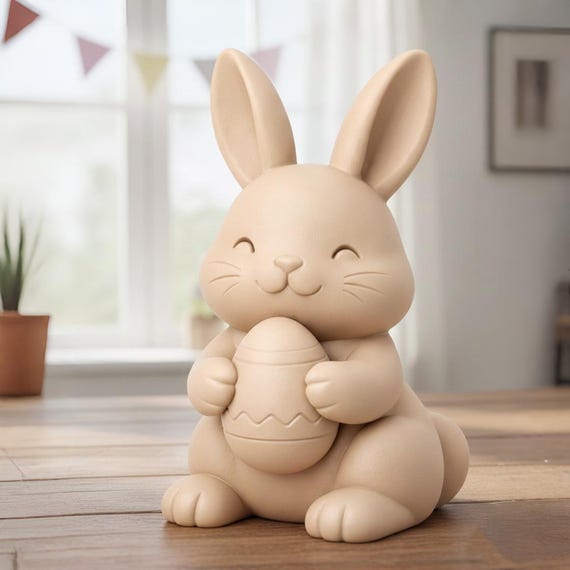 Cute Easter Bunny STL | Bunny Holding Egg 3D Model | Easter Decor STL | 3D Printable Bunny Figure (Digital Download)