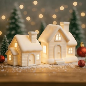Christmas Village STL Set – 2 Designs House Set – Tealight Candle Houses – Winter Village 3D Print Files – Digital Download image 1