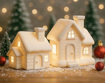 Conjunto de aldea navideña STL – Conjunto de casas de 2 diseños – Casitas con velas – Archivos de impresión 3D de aldea invernal – Descarga digital