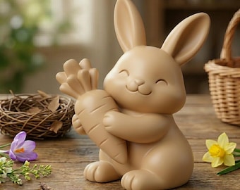 Easter Bunny Holding Carrot STL File  | Cute Rabbit Sculpture for 3D Printing | Easter Decor (Digital Download)