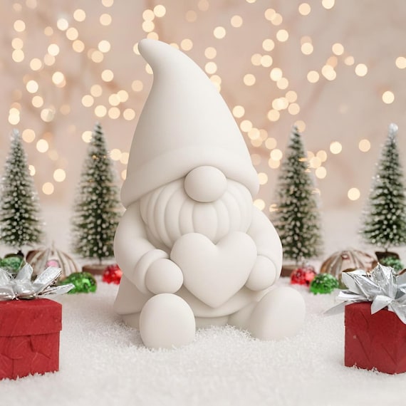 Christmas Gnome Holding Heart STL File | Valentine Gnome Holding Heart 3D Print File | Scandinavian Tomte Winter Decor Digital Download