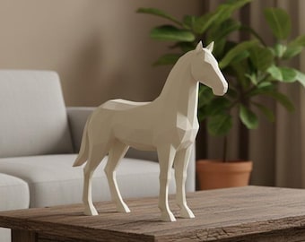 Fichier STL cheval low poly | modèle 3D animal géométrique | Statue de cheval polygone | Décoration minimaliste moderne pour la maison et le bureau | Fichier d'impression 3D | Numérique