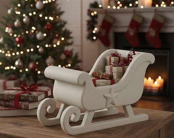 Santa Sleigh STL File | Star Decor Christmas Sleigh 3D Printable Model | Winter Village Accessory | Holiday Miniature Ornament | Digital Stl